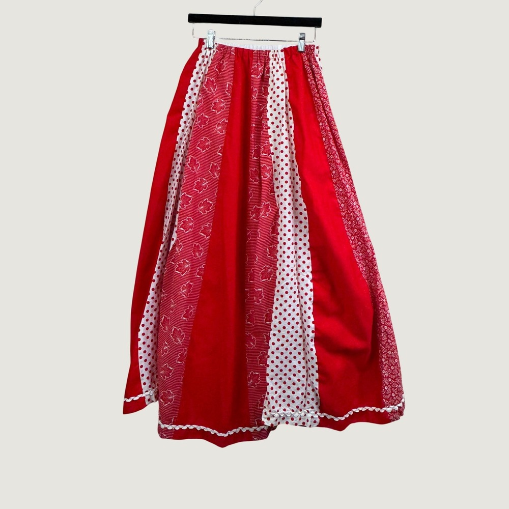 Carefree Fashions Maxi Skirt S Red White Patchwork Prairie Cottagecore Vintage
